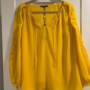 Yellow Women's Top with Lace Sleeves